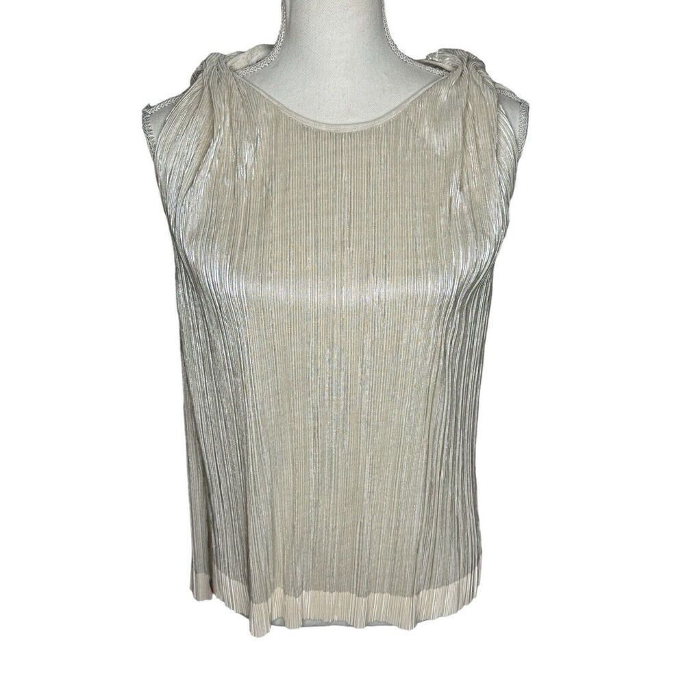 Zara Gold Sleeveless Slinky Tank Shirt Top High Low Rouched Shoulder Size Small